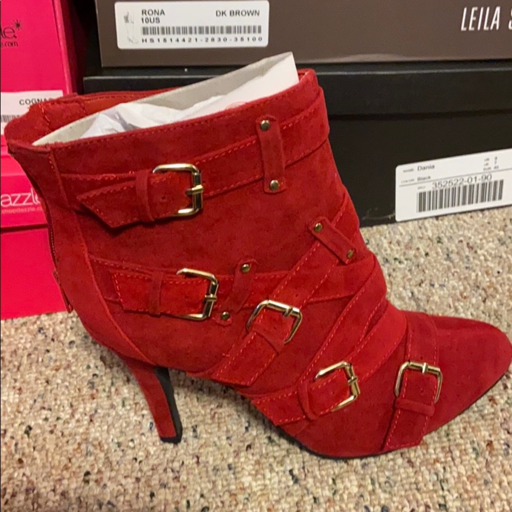 Red ankle boots